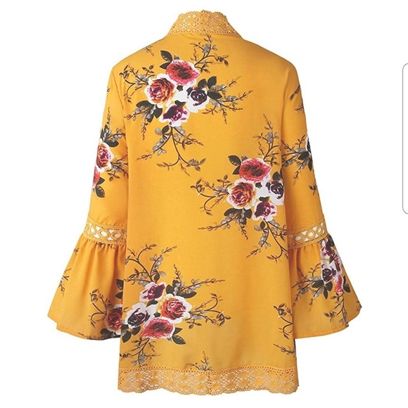 Mustard Floral Kimono Lace Inset - Picture 2 of 5